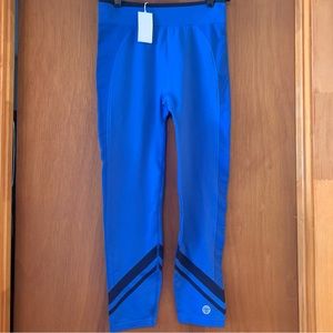 Tory Burch Sport NWT Seamless Contrast Chevron Legging LARGE Surf Blue/Tory Navy